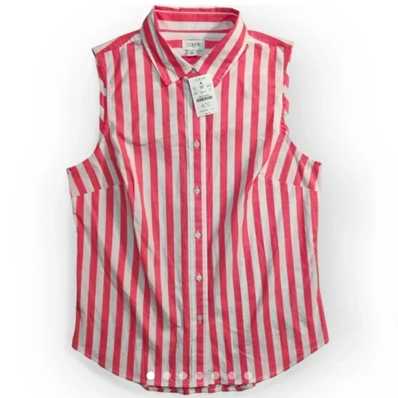 NWT J. Crew Pink and White Sleeveless Button Down Shirt - Picture 6 of 6